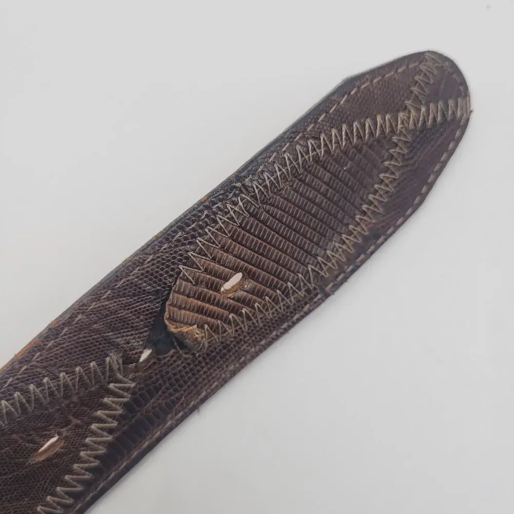 Vintage Dun Dee Belt 34 Brown Lizard Leather Western Zigzag Stitch‎ Cowboy Rodeo